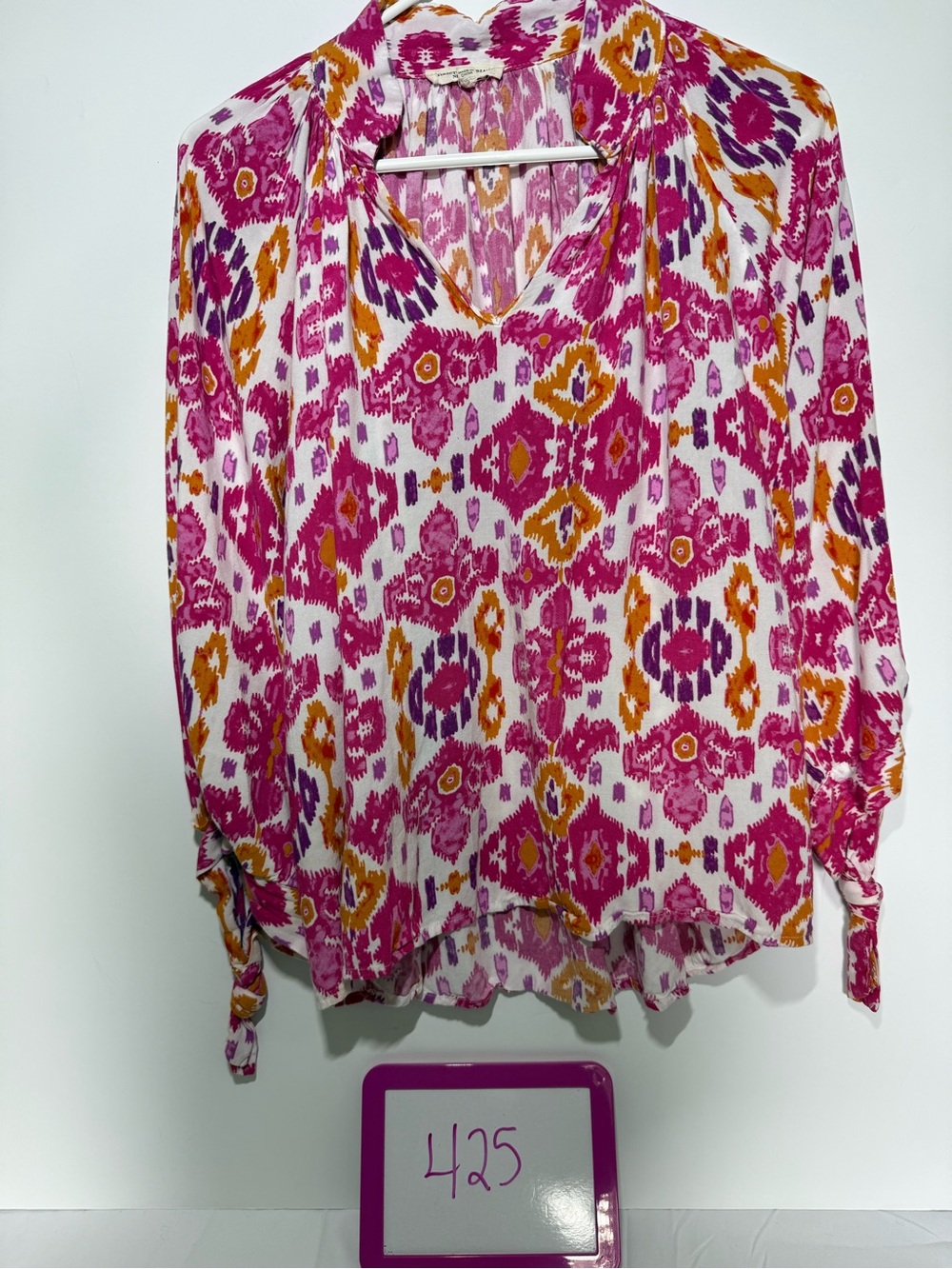 Christian Siriano Pink and Orange Printed Long-Sleeve Blouse